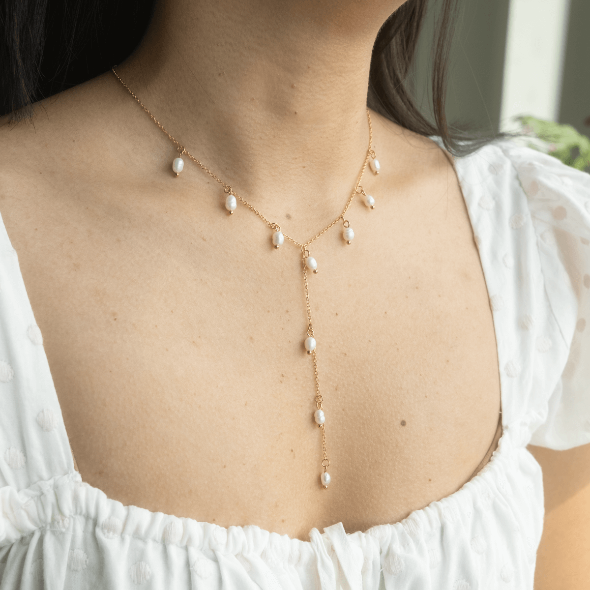 Tiff Pearl Drop Tassel Necklace