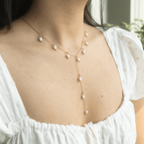 Tiff Pearl Drop Tassel Necklace